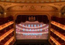Fidelio at the Royal Opera House in corona virus times Fidelio at-covent-garden 6.03.2020-introductory curtain video wall- photo by George Linardakos Esq.