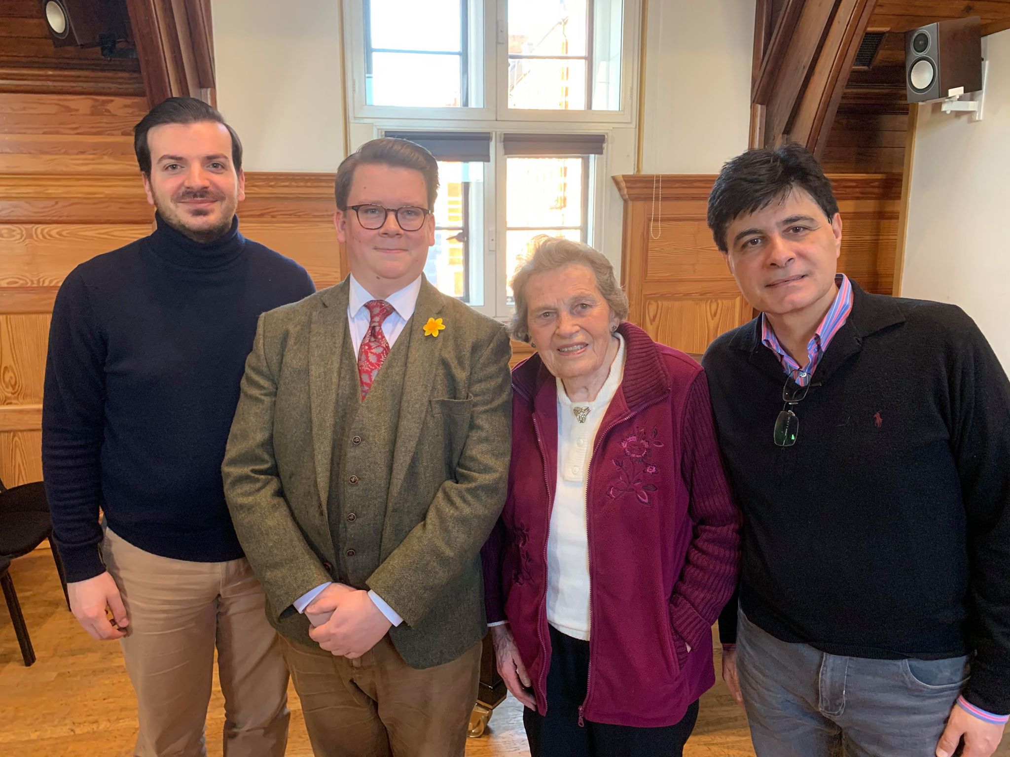 R.to l. Dr. Kyriakos Loukakos Mme Elgin Strub-Ronayne, pianist Mark Viner and partner G.Linardakos at the Royal College of Music, march 11 2020-photo by George Linardakos